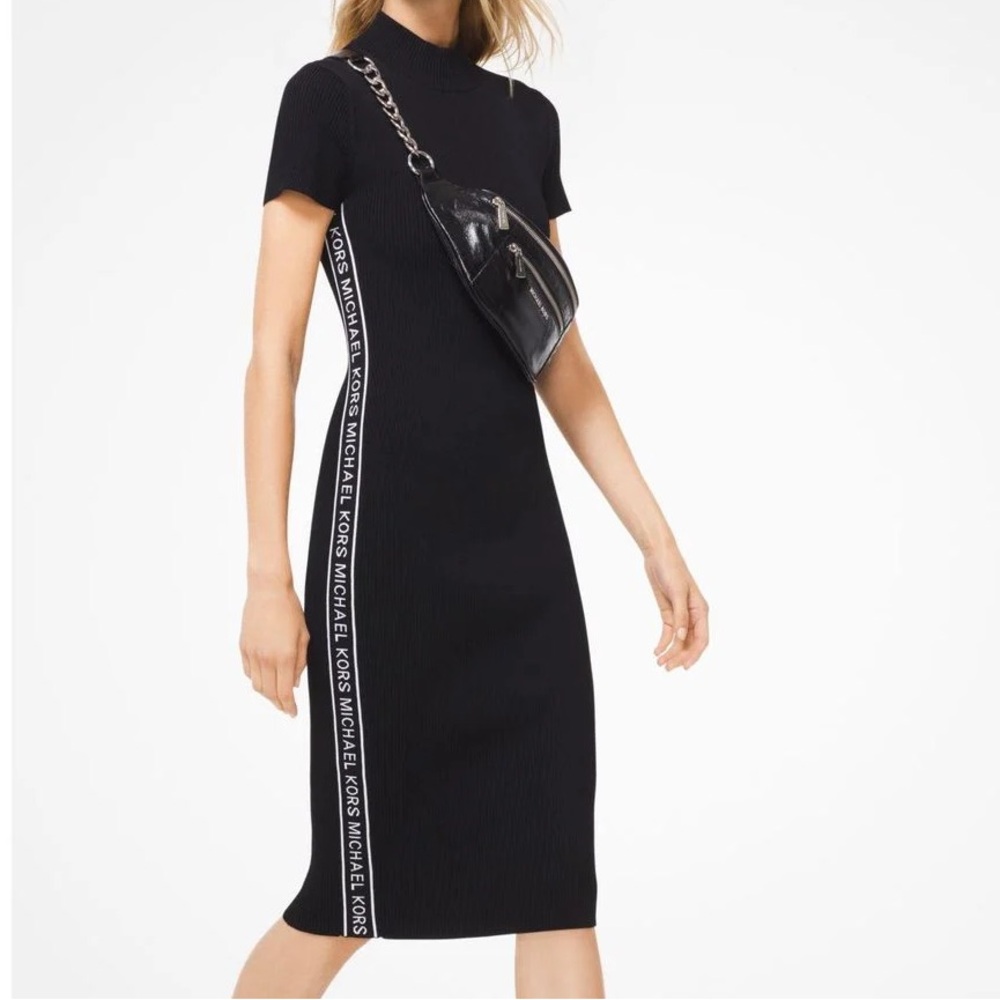 NWT Michael Kors Logo Tape Ribbed Knit Dress